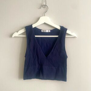 Jordyn Jagger Ribbed V Neck Tank in Blue